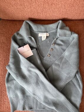 Women's Sage Green Collared Button Knit Top